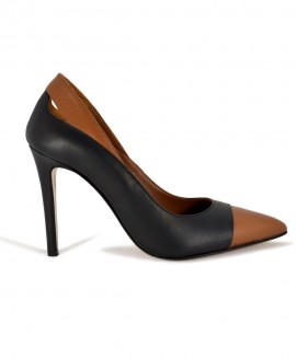 Black And Τaba Leather Pointed Pumps Mod.2563