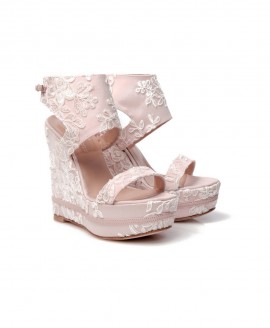 Bridal Wedges Pink Satin With Lace Mod.2438