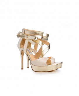 Bridal Ankle Zip High Heel Sandals With Gold And Ivory Leather Mod.2566